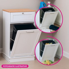 Dulap cu deschidere basculantă cu coş de gunoi, alb/bambus, DELINS TYP 1