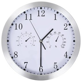50623 vidaXL Ceas perete, mecanism cuarț, higrometru/termometru, alb, 30 cm