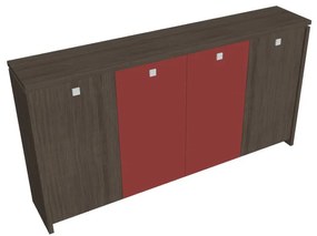 Dulap mediu pentru haine Verno 248 x 46 x 130 cm, uși combinate, stejar antracit / roșu