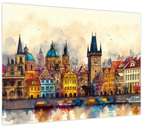 Tablou pe sticlă - Toamna în orașul pictat (70x50 cm)