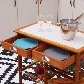 HOMCOM, Carucior bucatarie,  dulap cu roti, dulap cu sertare, mobilier pentru bucatarie, maro | Aosom ro