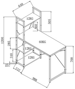 Birou Narvik B-1 Negru - L120 x l64 x H120 cm