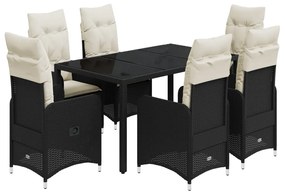 3276991 vidaXL Set bistro de grădină, 7 piese, cu perne, negru, poliratan