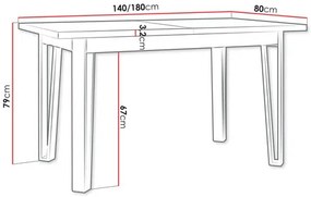 Masă sufragerie extensibilă Elarna 80 x 140 180 III (Alb + Negru) (pentru 4-8 persoane). 1105375