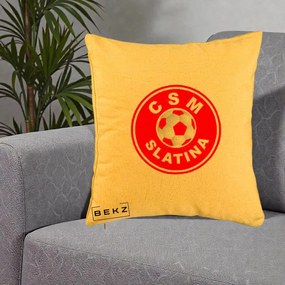 Perna Personalizata CSM Slatina Fotbal, 40x40 cm, Galben, Husa Detasabila, Perna Inclusa, BEKZ®