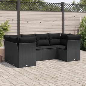 3249944 vidaXL Set mobilier de grădină cu perne, 6 piese, negru, poliratan