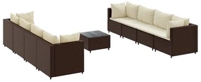 3308041 vidaXL Set mobilier de grădină cu perne, 9 piese, maro, poliratan