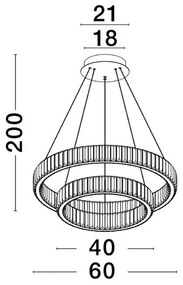 Lustra LED suspendata cu 2 inele , dimabila, cristal design elegant AURELIA crom 60cm