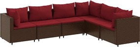 vidaXL Set mobilier de grădină cu perne, 6 piese, maro, poliratan