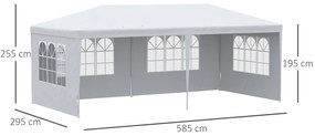 Outsunny Foișor de Grădină cu Pereți Laterali Demontabili, 4 Ferestre și 12 Orificii de Drenaj, 5.85x2.95x2.55 m, Alb | Aosom Romania