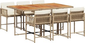 vidaXL Set de masă pentru grădină, 7 piese, cu perne, bej, poliratan