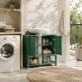 HOMCOM Dulap Sub Lavoar cu 2 Uși, Raft Deschis și Design Modern, 65x32x62 cm, Verde | Aosom Romania