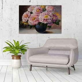 Tablou - Pictură în ulei, flori în vază (90x60 cm)