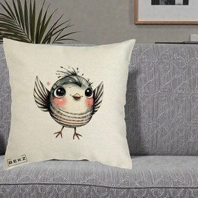 Perna Decorativa Pasare Gri cu Aripi si Inimioare, 40x40 cm, Ecru, Husa Detasabila, Perna Inclusa, BEKZ®