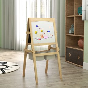 AIYAPLAY Sevalet Creativ 3 în 1 pentru Copii, cu Rola de Hârtie, Tablă pentru Creion și Cretă, Educațional, Lemn Natural, 3-6 Ani | Aosom Romania