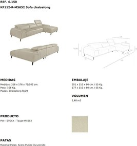 Coltar LUX cu sezlong dreapta design italian Serena