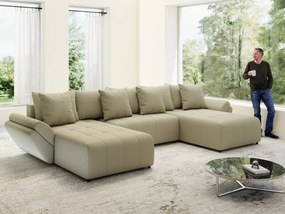 Colțar extensibil dumonde cu ladă de depozitare si sezut confortabil din spuma high-density, Berlin U Enjoy Camel 380x180 cm