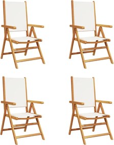 vidaXL Scaune de grădină rabatabile 4 buc., textil alb crem/lemn masiv