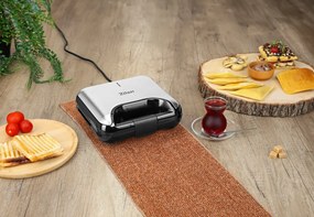 Sandwich-maker ZILAN 5 in 1 ZLN3932, Negru Inox 800 W, 5 tipuri de placi grill, triunghi, sandwich, waffle, nuci,