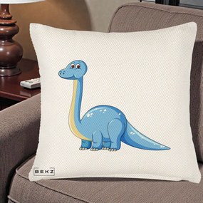 Perna Personalizata Brontosaur Albastru, 40x40 cm, Crem Reliefat, Husa Detasabila, Perna Inclusa, BEKZ®
