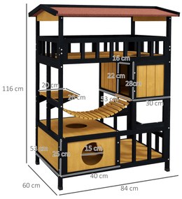 PawHut Casă de pisici, Paradisul pisicilor cu platforme, pod suspendat și cuiburi de pisici, potrivit pentru până la 2 pisici, lemn | Aosom Romania