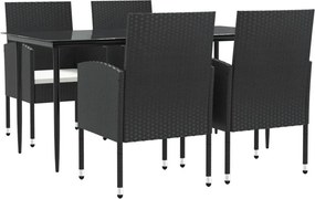 vidaXL Set mobilier de grădină, 5 piese, negru, poliratan și oțel