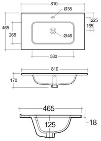 Lavoar incastrat alb lucios 80 cm, dreptunghiular, Rak Joy 810x460 mm