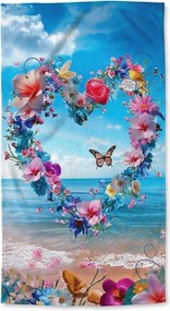 Prosop de plaja cu uscare rapida FLOWER LOVE colorat 70 x 140 cm, 100% microfibra