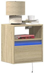 vidaXL Noptieră montată pe perete cu lumini LED, stejar sonoma