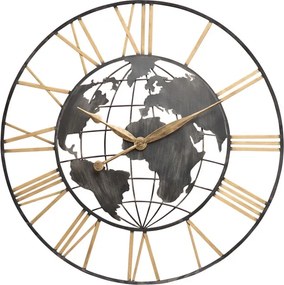 Ceas decorativ, de perete, din metal, Worldmap