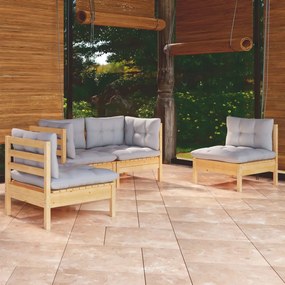 3096171 vidaXL Set mobilier grădină cu perne gri, 4 piese, lemn masiv de pin