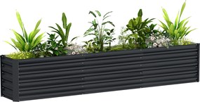 Outsunny Pătrat de grădină pat înălțat din oțel galvanizat bare de susținere și plăci de colț fund deschis 240 x 40 x 45 cm gri închis | Aosom Romania