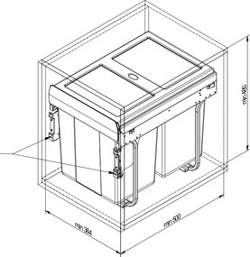 Cos gunoi incorporabil GTV Practi Eco, cu extragere automata, colectare selectiva, pentru corp de 400 mm, gri antracit, 2 x 20 l Plastic, Gri