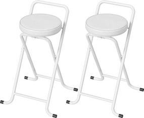 HOMCOM Taburete de Bar Pliabile Set de 2, Fără Montaj, Scaune de Bar, Șezut Căptușit 63 cm, Cadru din Oțel, Alb | Aosom Romania