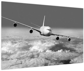 Tablou - Avion în nori, alb și negru (90x60 cm)