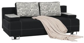 Canapea extensibilă cu spaţiu de depozitare, negru/model, ELIZE