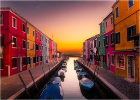 Tablou pe sticlă - Apus de soare, insula Burano, Veneția, Italia (70x50 cm)