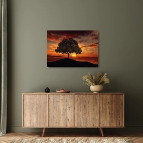 Tablou pe sticlă cu pomi și apus de soare (70x50 cm)