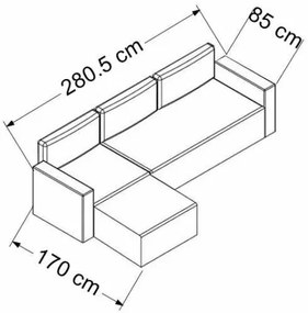 Canapea fara spatar cu 3 locuri + otoman - ROYAL (280.5 / 80.5) - compatibila pat rabatabil Royal (Culoare tapiterie stofa canapea: Ketor 7 (Crem))