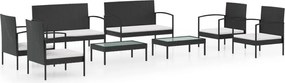 vidaXL Set mobilier de grădină cu perne, 8 piese, negru, poliratan