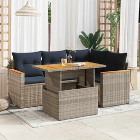 vidaXL Set canapea de grădină cu perne, 5 piese, gri, poliratan