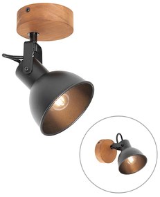 Spotlight industrial negru cu lemn inclinabil - Tommy