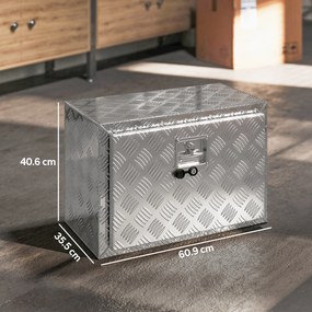 HOMCOM Cutie de Scule din Aluminiu cu Încuietoare și 2 Chei, Box de Depozitare 76L, Rezistentă și Impermeabilă, pentru Pickup Rulote Remorci, 60,9x35,5x40,6cm, Argintiu | Aosom Romania