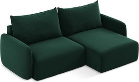 Colțar verde închis extensibil/cu spațiu de depozitare cu tapițerie din catifea (cu colț pe partea dreaptă/cu șezlong) Kalena – Makamii