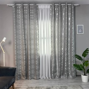 Set două Draperii (Opacitate 70%), din Satin tip Damasc (Model circular), Gata lucrate (Inele galerie), Culoare Gri + Argintiu (Efect semi-lucios), Dimensiuni draperie 160x260 cm (x2), Brand Originalio