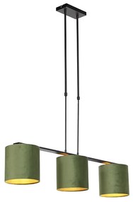 Lampă suspendată cu abajururi din catifea verde cu auriu 20 cm - Combi 3 Deluxe