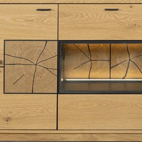 Bufet Urbano Oak Cu 4 Usi Si 1 Sertar, Stejar Rustic Si Negru, 200 Cm