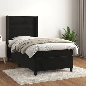 Pat box spring cu saltea, negru, 80x200 cm, catifea Negru, 80 x 200 cm, Benzi orizontale