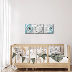 Tablou - 3D Flori albastre (cu ceas) (90x30 cm)