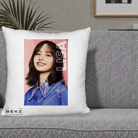 Perna Personalizata K-pop BLACKPINK Lisa cu Semnatura, 40x40 cm, Alb Pufos, Husa Detasabila, Perna Inclusa, BEKZ®
